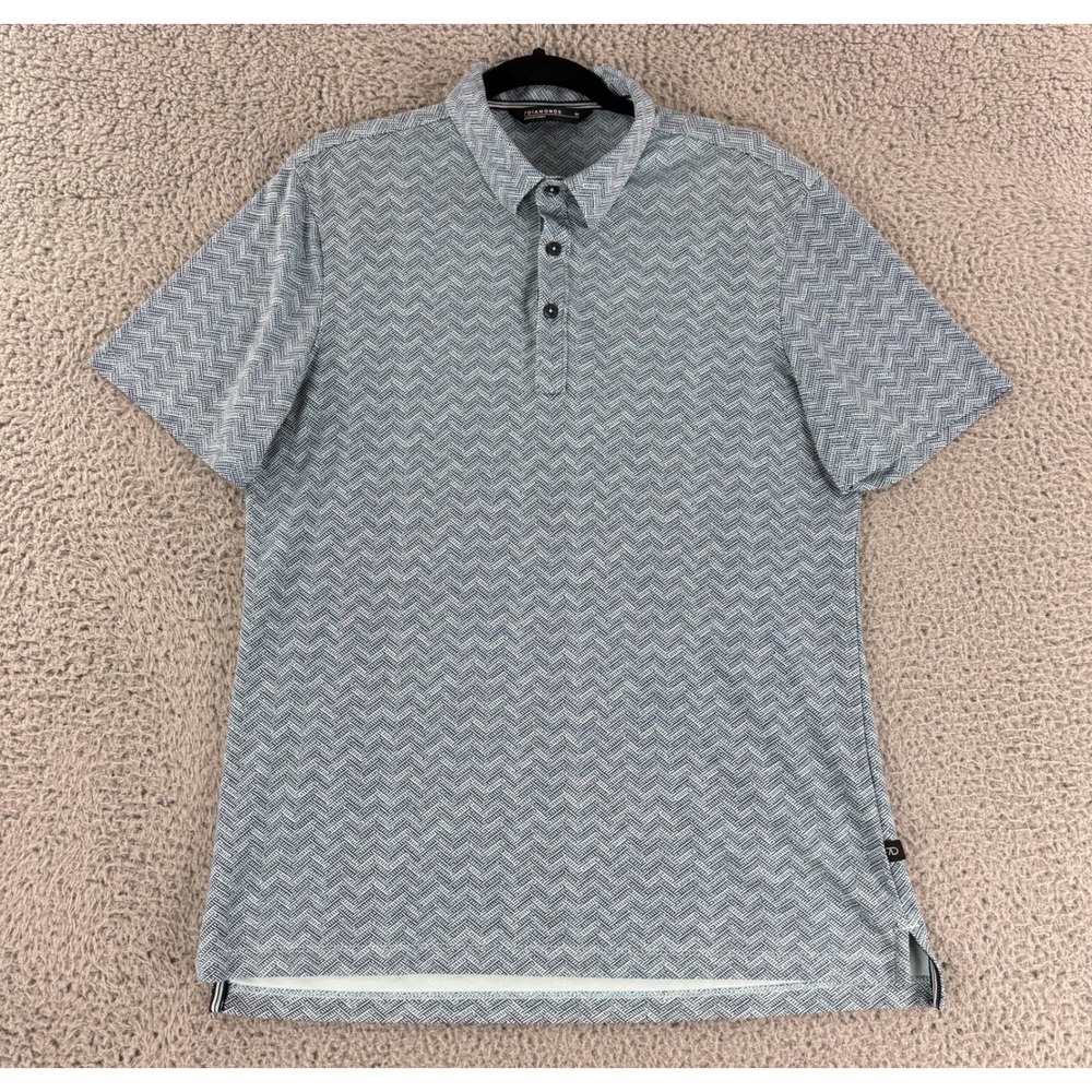7 Diamonds Polo Shirt Mens Size M Blue‎ Geometric Pattern Short Sleeve Knit